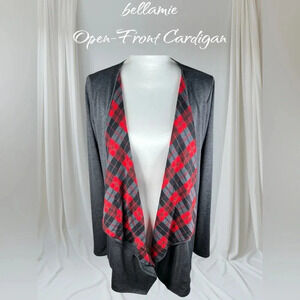 bellamie | Gray, Black & Red Plaid Open-Front Cardigan